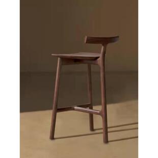 简约实木吧台椅现代家用高脚椅网红酒店前台椅北欧设计师吧椅吧凳