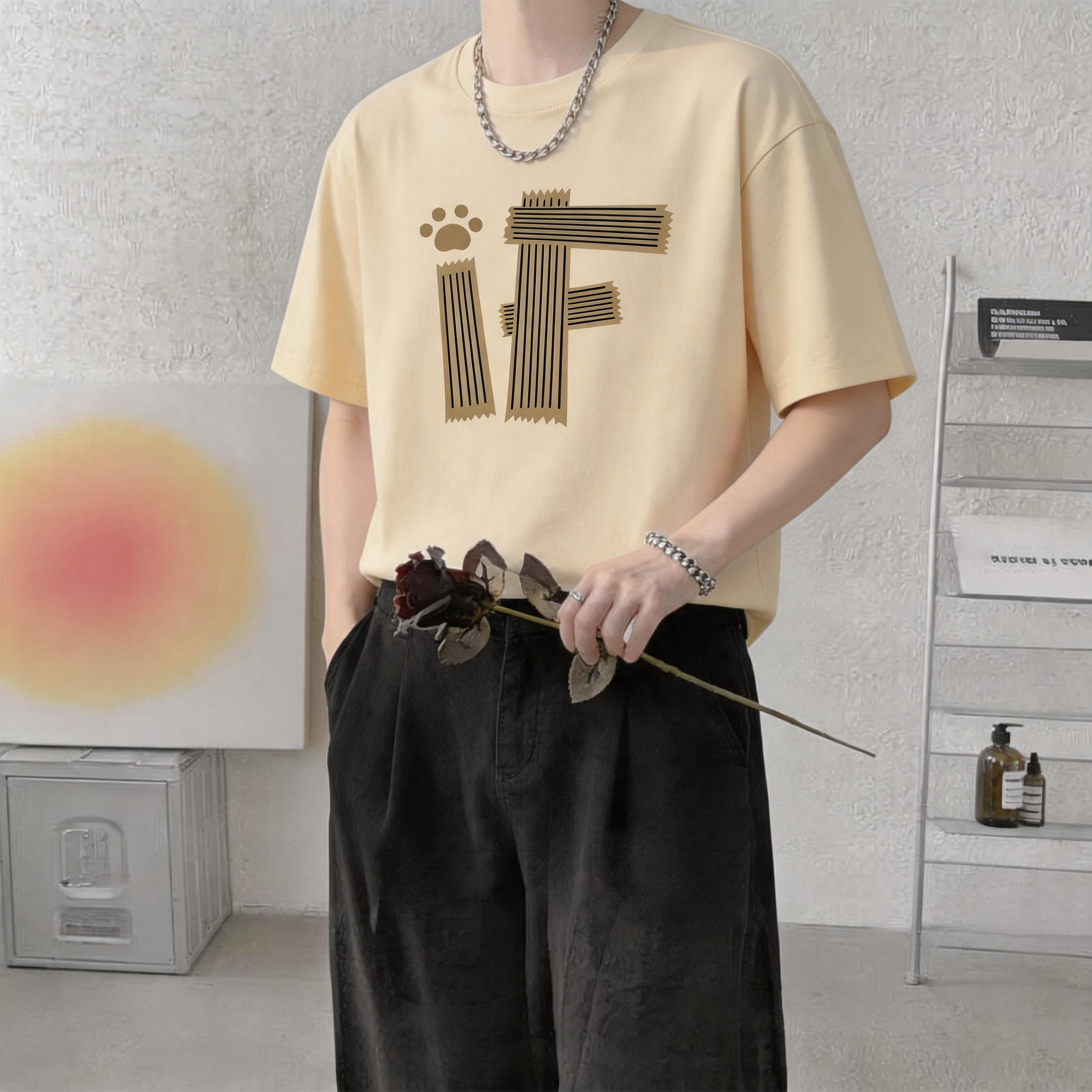 男士重磅印花宽松短袖T恤