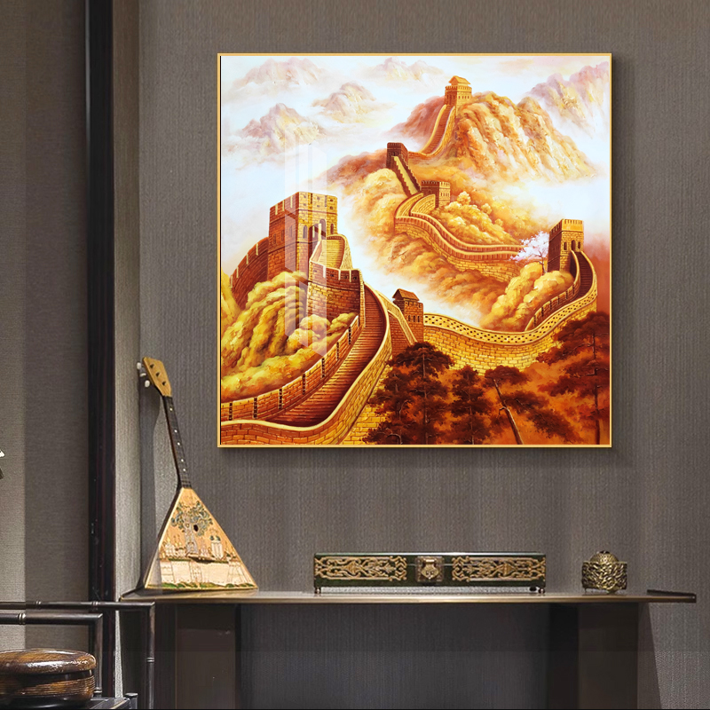 长城步步高升办公室中式家庭烤瓷合金框成品玄关装饰画挂画艺术画图片