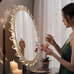 化妆镜亚克力桌面带灯卧室梳妆镜新款 可旋转三色光智能轻奢美妆镜