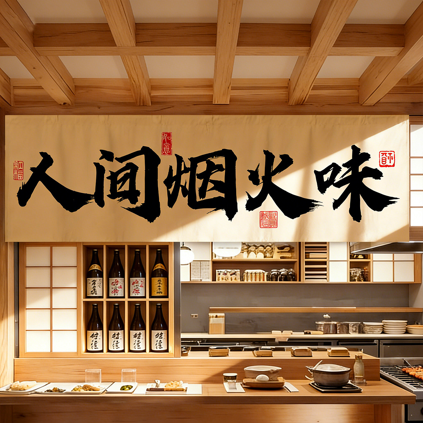 定制定做饭店餐厅厨房出餐口标识遮挡布帘食堂取餐口门头窗帘短帘