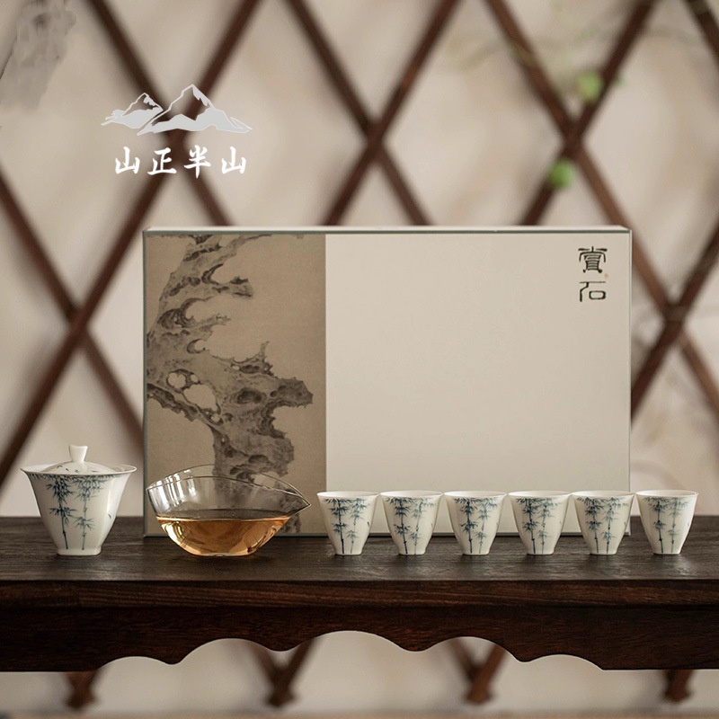 半山奢玉瓷手繪青花竹子茶具套組