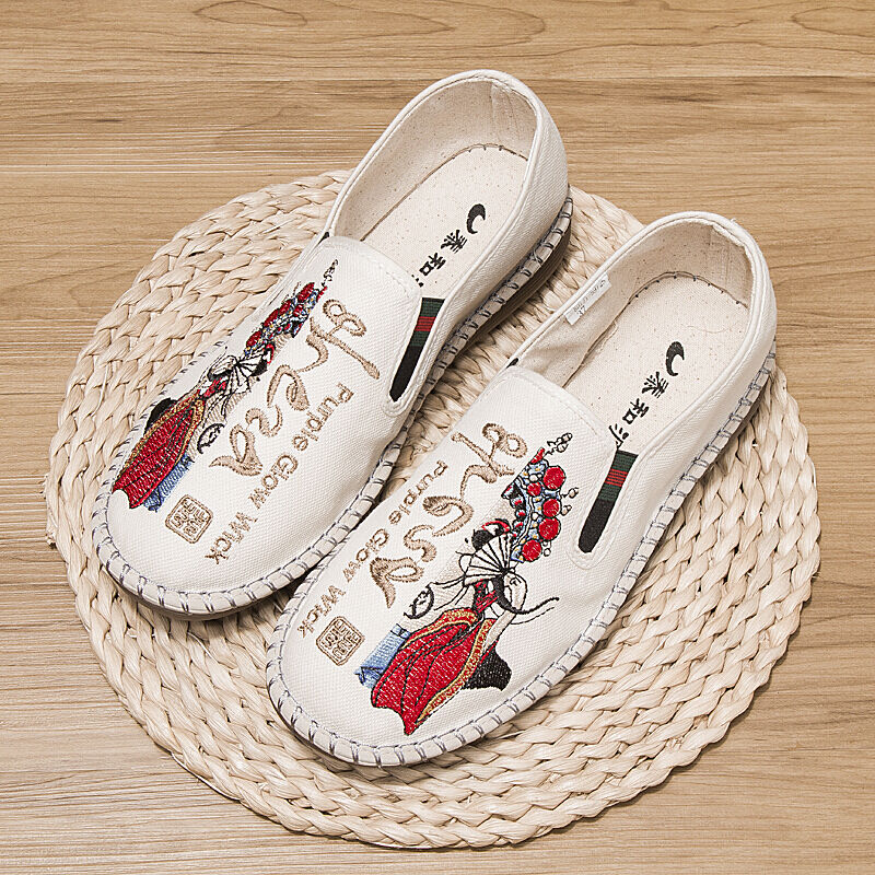 泰和源老北京布鞋女春秋款刺绣绣花鞋轻便一脚蹬女鞋牛筋底防滑休