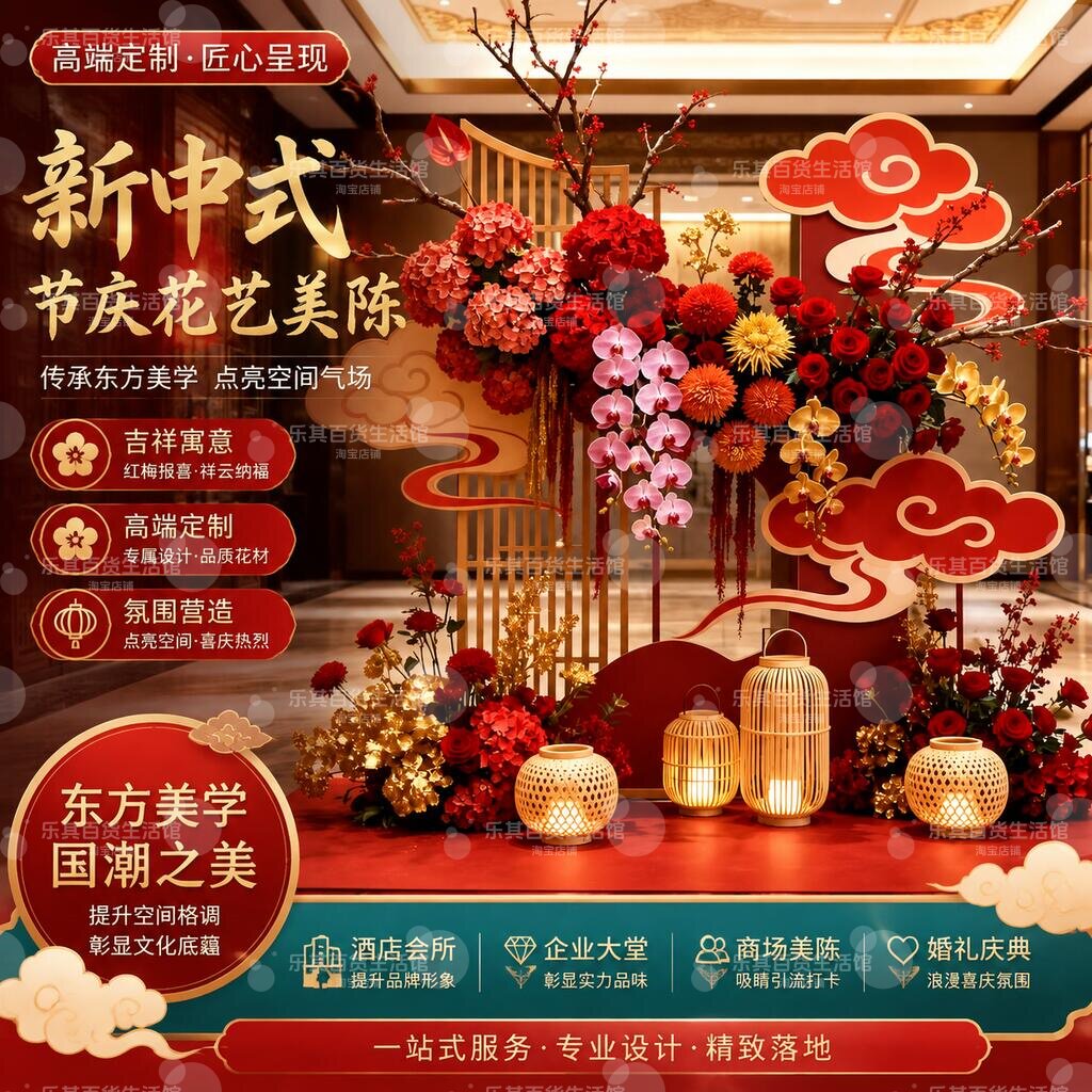 新中式婚庆红色绣球花艺高端定制