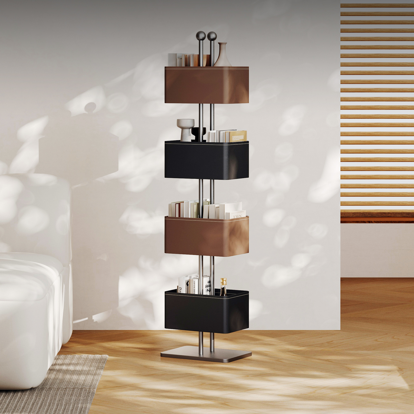 意式极简落地书架多层转角储物柜