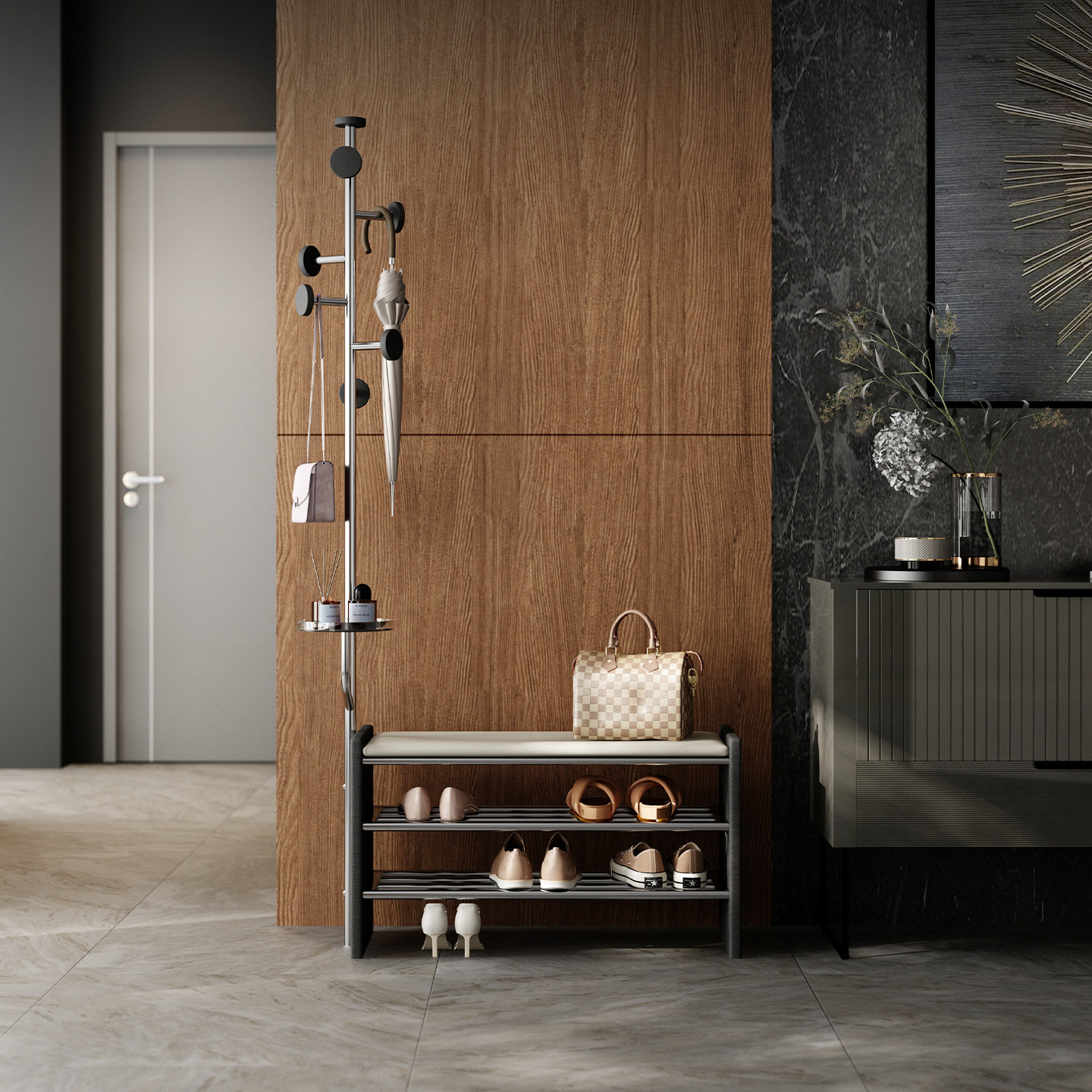 意式极简换鞋凳挂衣架一体家用门口可坐鞋柜穿鞋凳子入户门衣帽架,住宅家具,衣帽架,淘宝优惠券,粉丝福利购,淘宝优惠卷