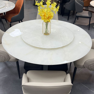 进口天然冰河世纪奢石餐桌意式高端别墅餐桌轻奢大理石特级白冰花