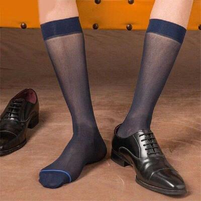 Mens Nylon Sheer Thin Suit Socks Business Dress Socks Blue