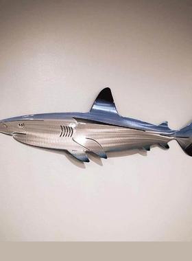 海洋动物壁挂公园摆件鲨鱼铁艺工艺装饰品不锈钢家居金属外贸跨境