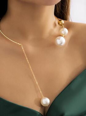 round bead collarbone chain with open collar necklace项炼