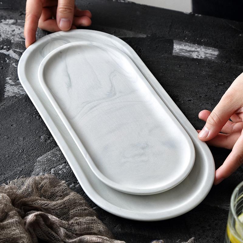 White marble ceramic storage tray oval oval dessert plate