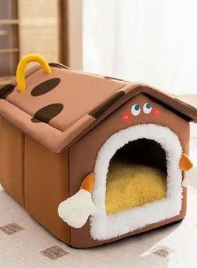 Plush Hooded Cat Bed Cave Detachable Soft Plush Pet Beds