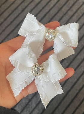 White Powder Texture Wave Edge Small Bow Braided Hair Card B