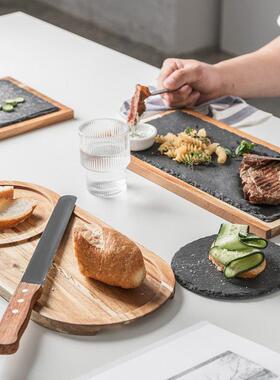 Modern black slate with wooden tray Western tableware