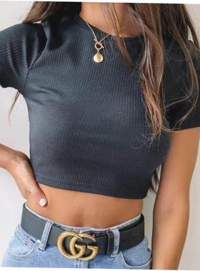 Women Female T-shirts crop top Tee Tops T Shirt White