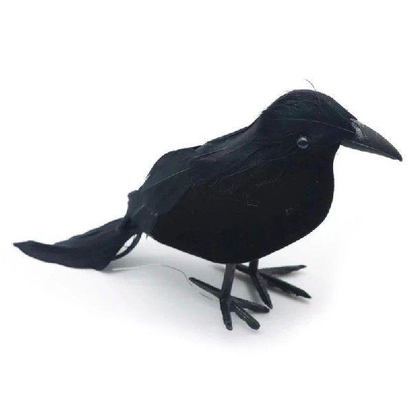 Halloween Scene Decoration Realistic Black Feathered Crow
