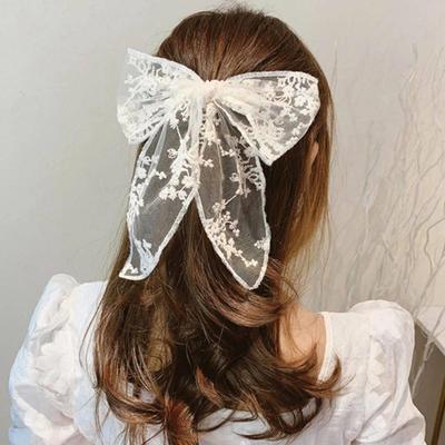 White Bow Hair Bow Hairpin Clamps For Women Super Fairy lace
