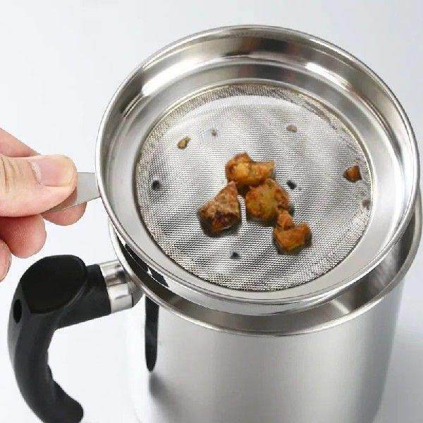 1.3L Stainless Steel Household Oil Filter Pot Lard Strainer