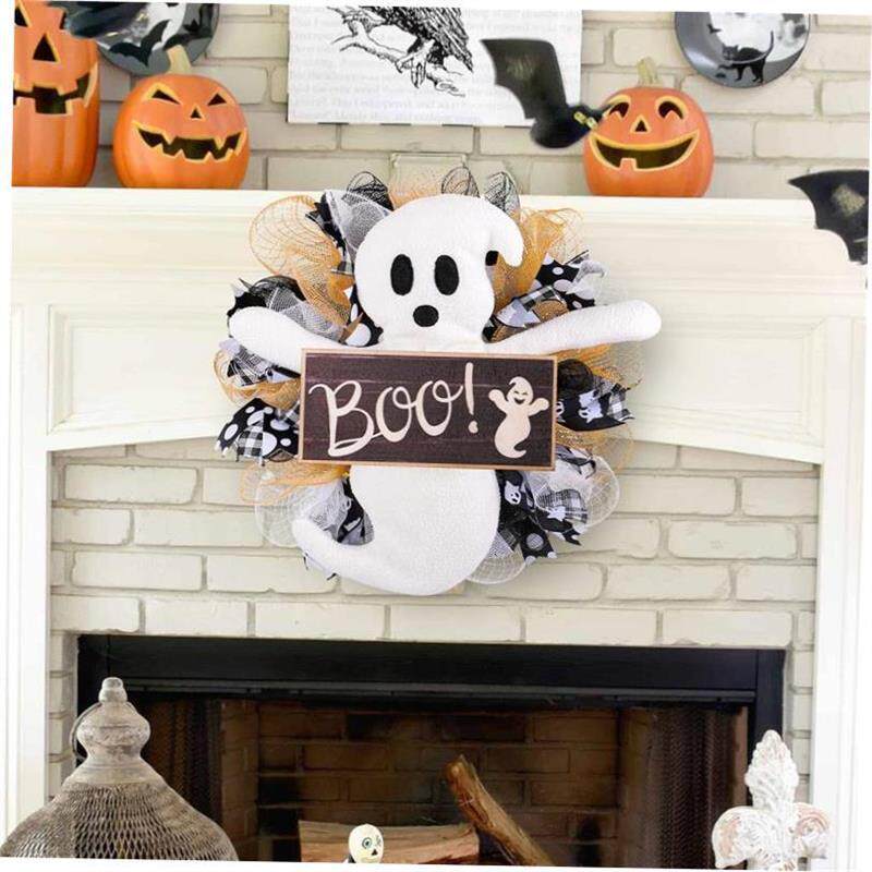 Halloween Ghost Boo Flower wreath showcase Mesh Vine Circle