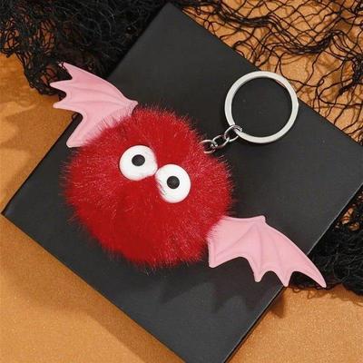 Cute Halloween Bat Devil Plush Pendant Keychain for Women
