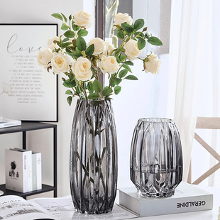 北欧轻奢玻璃花瓶透明客厅插花百合富贵竹水养玫瑰鲜花瓶餐桌摆件