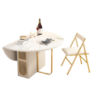 轻奢可折叠圆形岩板餐桌小户型家用现代简约收缩多功能伸缩饭桌