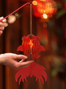 新年喜庆锦鲤鱼手提小灯笼发光led儿童手工div蜂窝纸磁铁吸附设计