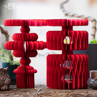 福字过年喜庆摆件立体蜂窝纸旺字吉祥桌面摆件玄关客厅搬家镇宅