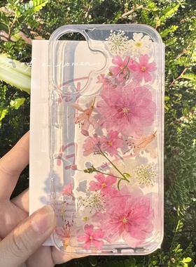 粉色樱花适用苹果17手机壳iPhone15promax保护套14透明16唯美三星S25 S24FE保护壳谷歌Pixel9pro手工创意软壳