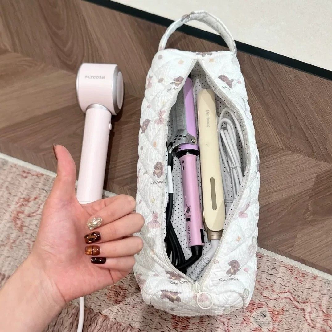 可爱小狗吹风机收纳包旅行拉链卷发棒收纳袋便携出差直板夹收纳包