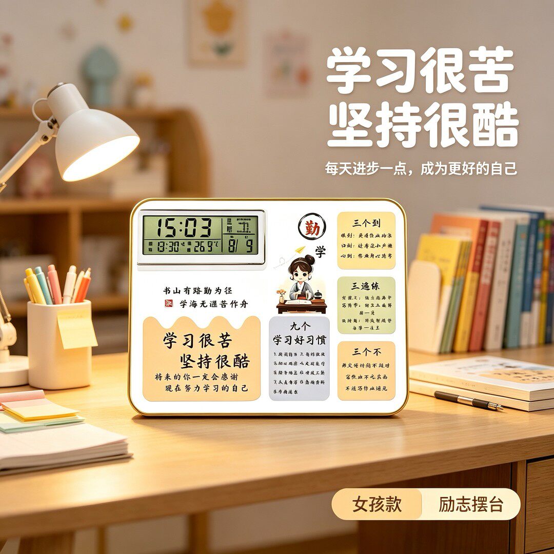 【闹钟学习励志摆台】照片板开学季礼物展板新款学生桌摆文具1