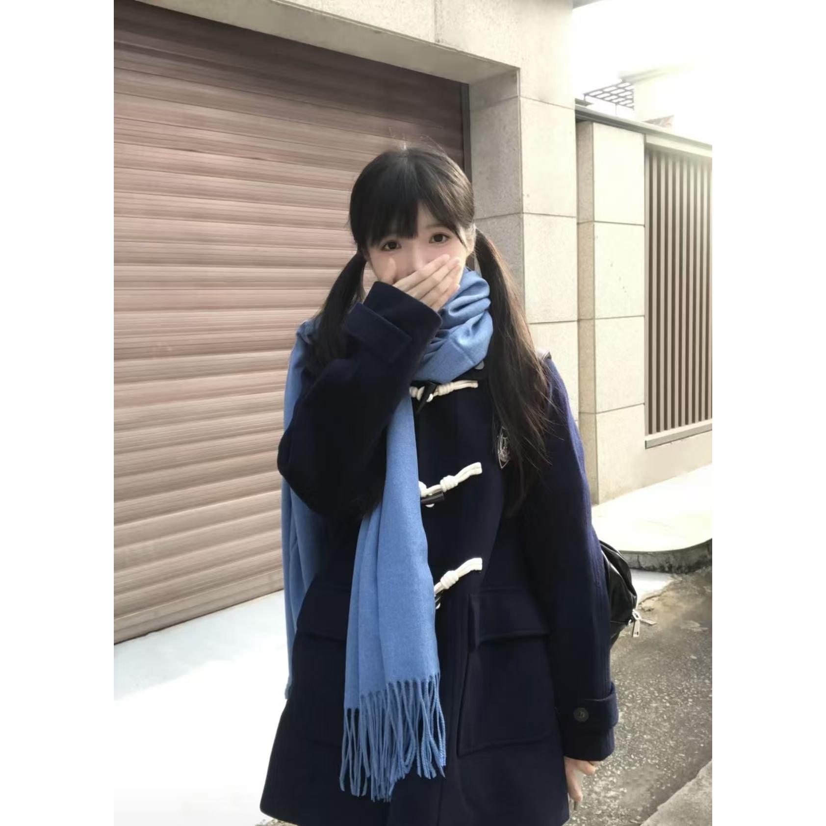车厘子jk制服牛角扣大衣女冬季原创日系学院风加厚小个子毛呢外套
