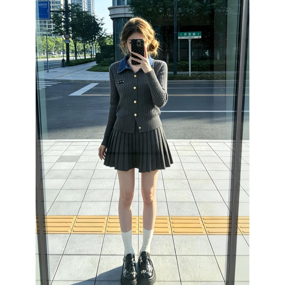 独特漂亮绝美套装女2026秋冬新款慵懒风设计感针织衫百褶裙两件套