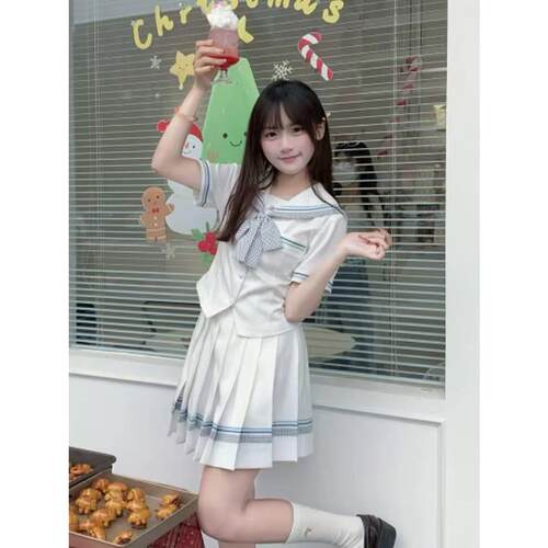 澜岛中lulucake小栀收腰jk制服水手服日系套装白色学院短袖套装女