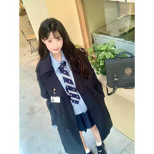 澜岛中JK制服中长款外套女秋小个子短款高级感英伦学院风风衣
