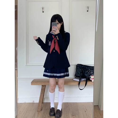 澜岛中梗豆物语版型水玉西服绀色西装外套新款学院风女制服套