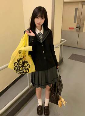 本治高等原创jk制服黑色灰色水手领西服三粒扣学院风收腰修身外套
