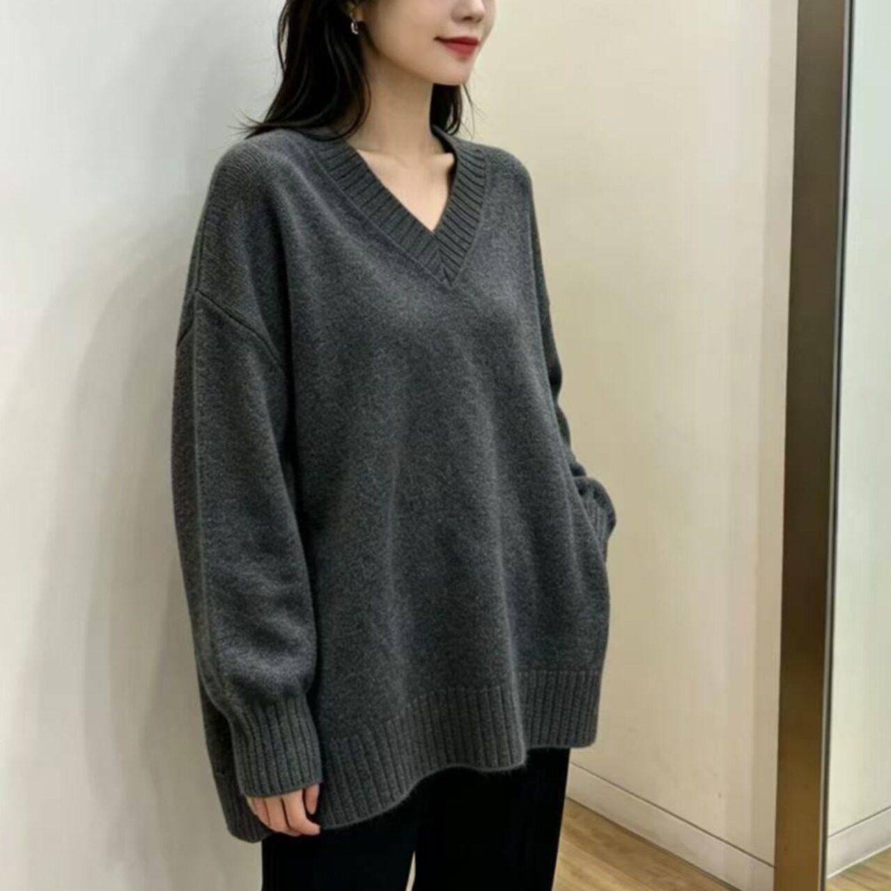 26年新款 跨境V领套头毛衣女秋冬羊毛衫高级感宽松十色针织衫上衣