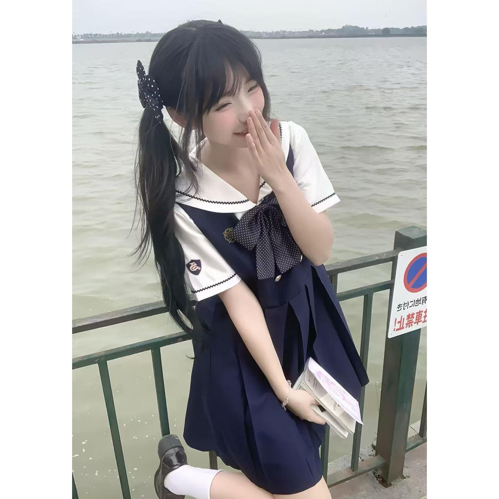 冰淇淋与鲸小萌原创JK制服刺绣护奶裙学院风衬衫背心裙套装女