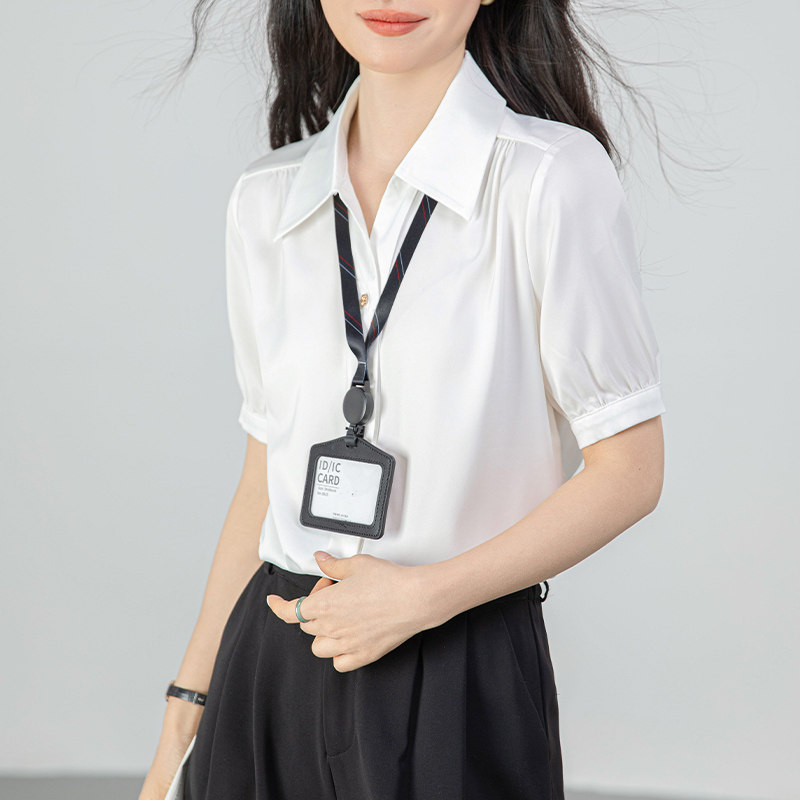 法式V领短袖衬衫女夏季2026年新款通勤面试职业正装上衣