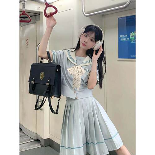 澜岛中抚蝶薄荷白巧夏水手JK制服女套装字裙学生显瘦
