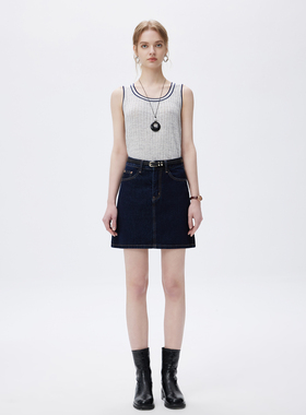 YC遇初186原牛色高腰牛仔短裙女夏季新品高级感显瘦a字包臀裙遇初