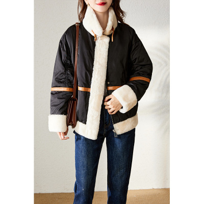羊羔毛拼接羽绒服~宽松加厚外套女款高端2025冬季新款皮毛一体