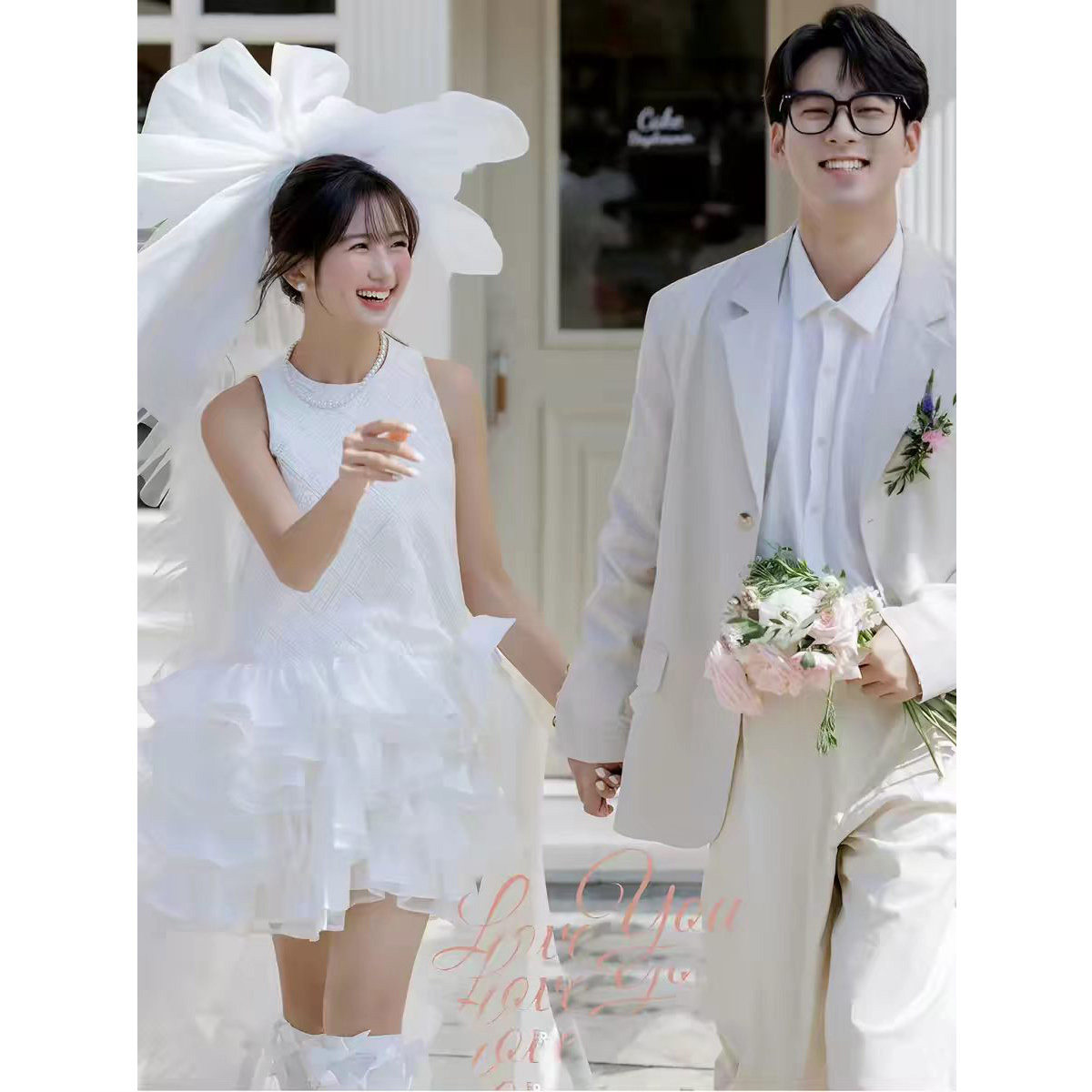 法式白色小众宴会生日派对登记领证伴娘订婚短款小礼服蛋糕连衣裙