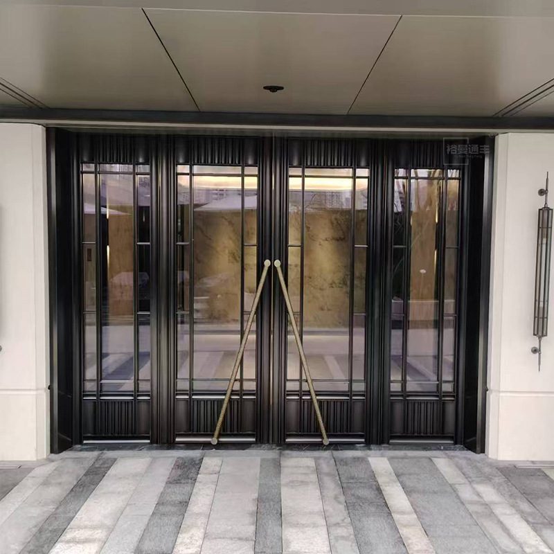 售楼部酒店不锈钢弹簧门高档小区单元门豪华入户四开玻璃大门