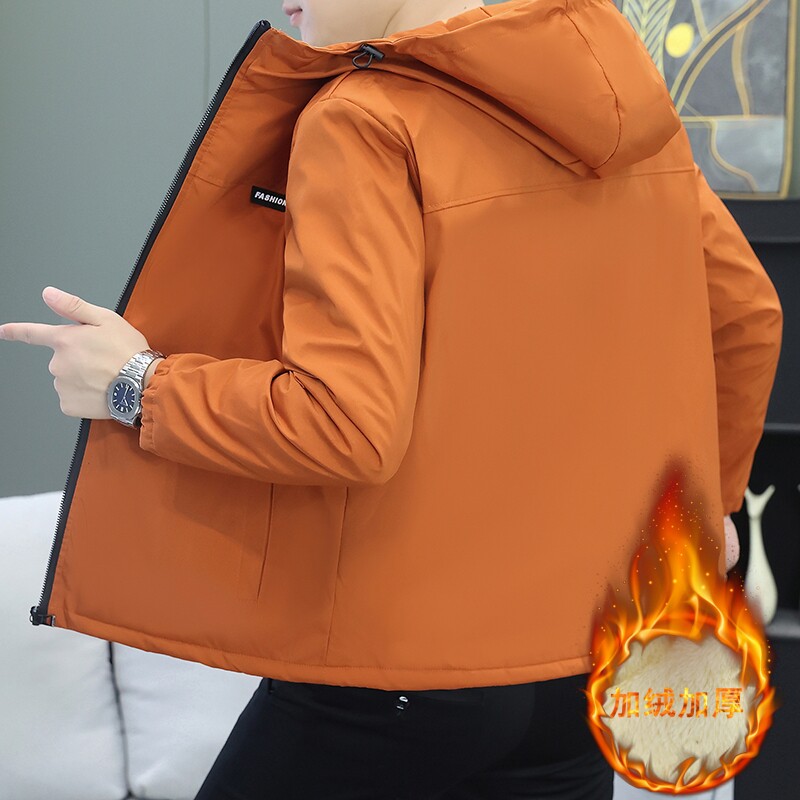 新款男士连帽秋冬季防风休闲冲锋衣保暖加绒加厚夹克外套棉衣男装