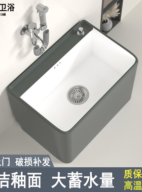 北欧时尚灰色洗拖把池家用卫生间大号陶瓷拖布池落地式小号地槽池