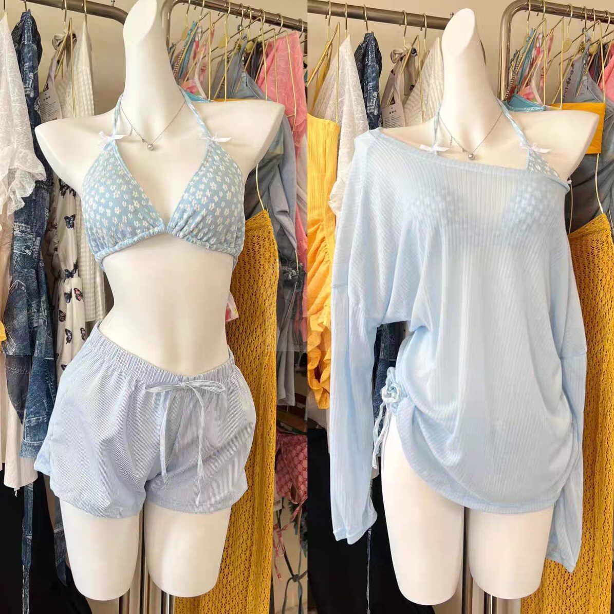 2026新款比基尼泳衣女泰式性感辣妹海边防晒度假分体聚拢罩衫高级