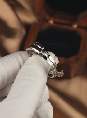 艺升缘珠宝时光印对戒定制S925银镶嵌莫桑石情侣对戒原创设计