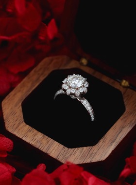 艺升缘珠宝千寻戒指定制S925银一克拉莫桑石女士钻戒原创设计